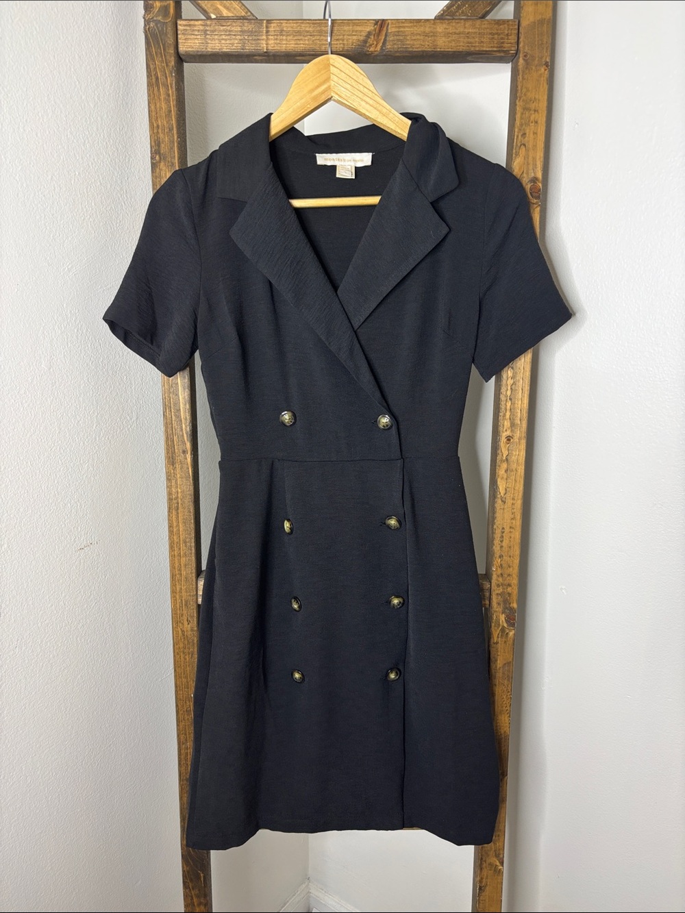 Monteau Black Double-Breasted Short Sleeve Mini Dress Size S